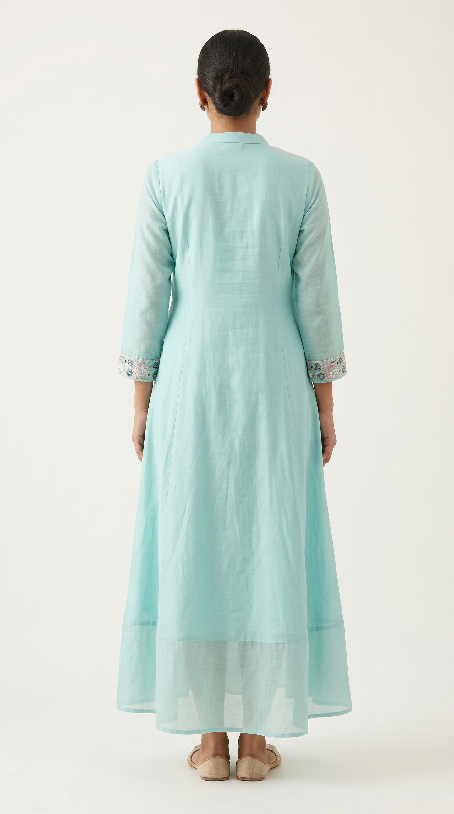 Mint Green Mul Chanderi A-Line Kurta Set with Cutwork Dupatta – 3 Piece Set