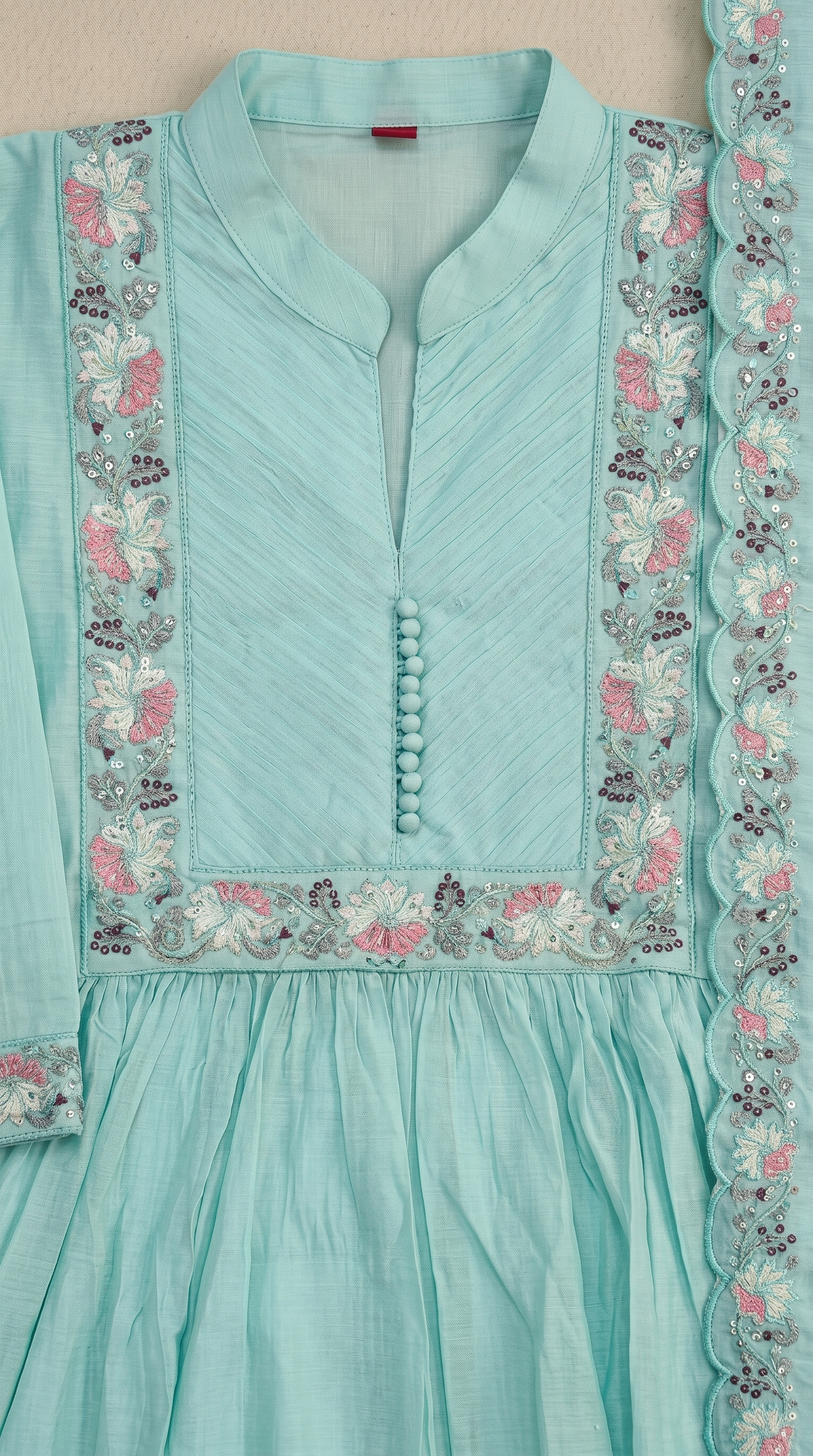 Mint Green Mul Chanderi A-Line Kurta Set with Cutwork Dupatta – 3 Piece Set