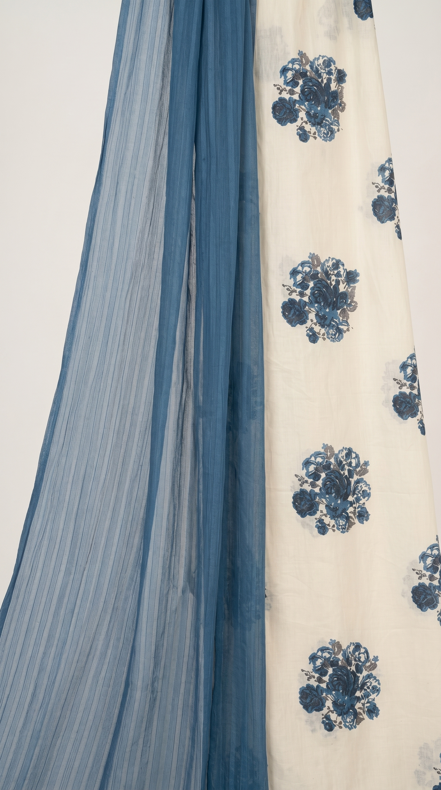 Blue Lehriya Print Cotton Kurta Set with Floral Dupatta – 3 Piece Set