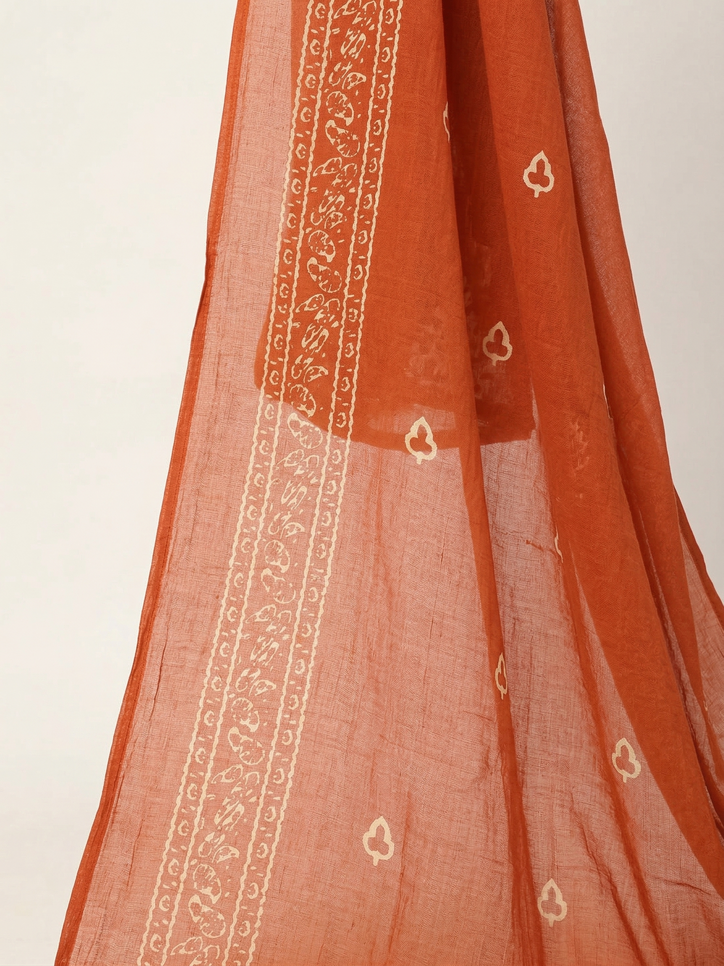 Rust Jaipuri Cotton Kurta Set with V-Neck Mirror Work & Printed Dupatta – 3 Piece Ethnic Wear